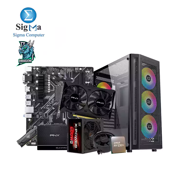 DRAGON 4100 1650 -223- AMD Ryzen 3 4100 Gigabyte AMD B450M S2H Motherboard PNY GeForce GTX 1650 4GB Patriot Viper Steel DDR4 8GB 3200MHz PNY CS900 120G 2.5 SATA XIGMATEK Master X GAMING MID-TOWER CASE ARGB 4 Fans PLUS POWER SUPPLY 600W  